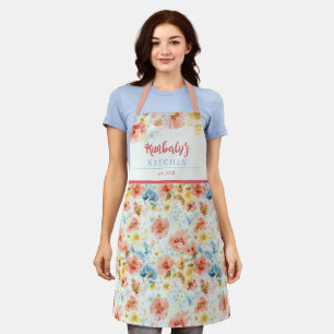 Aquarell-Wildblumen-Blumenküchen-Geschenkname Schürze