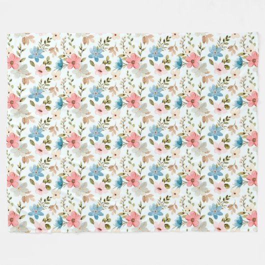 Aquarell-Wildblumen-Blumenmuster Fleecedecke (Vorderseite (Horizontal))
