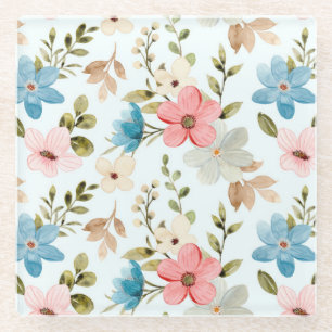 Aquarell-Wildblumen-Blumenmuster Glasuntersetzer