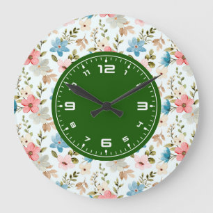 Aquarell-Wildblumen-Blumenmuster Große Wanduhr
