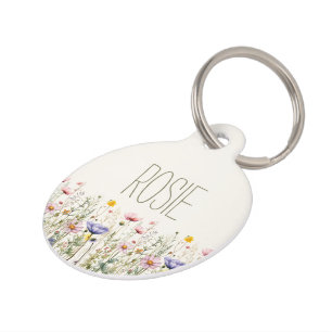 Aquarell-Wildblumen-Blumenmuster personalisiert Haustiermarke