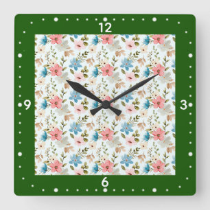 Aquarell-Wildblumen-Blumenmuster Quadratische Wanduhr