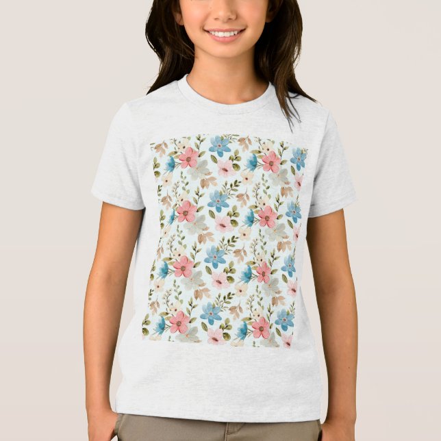 Aquarell-Wildblumen-Blumenmuster Tri-Blend Shirt (Vorderseite)