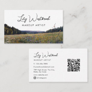 Aquarell-Wildblumen-Blumenschrift-QR-Code Visitenkarte