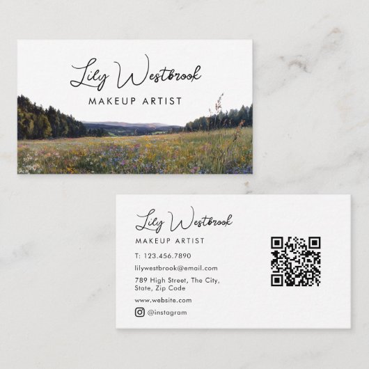 Aquarell-Wildblumen-Blumenschrift-QR-Code Visitenkarte (Vorne/Hinten)