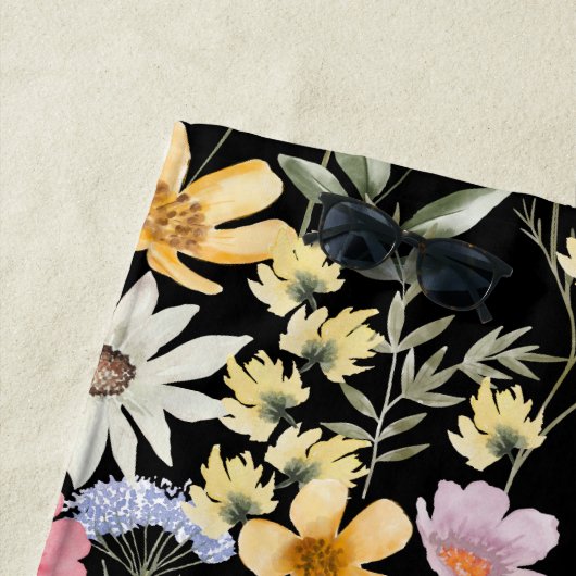 Aquarell Wildblumen Botanische Blumen Schrift Name Strandtuch (Beispiel)