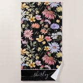 Aquarell Wildblumen Botanische Blumen Schrift Name Strandtuch (Vorderseite)