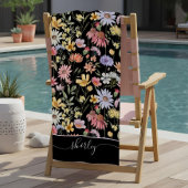 Aquarell Wildblumen Botanische Blumen Schrift Name Strandtuch