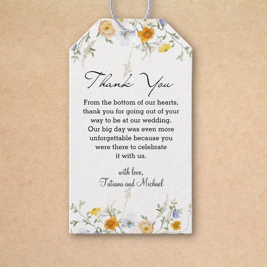 Aquarell Wildblumen Botanische Hochzeit danke Geschenkanhänger