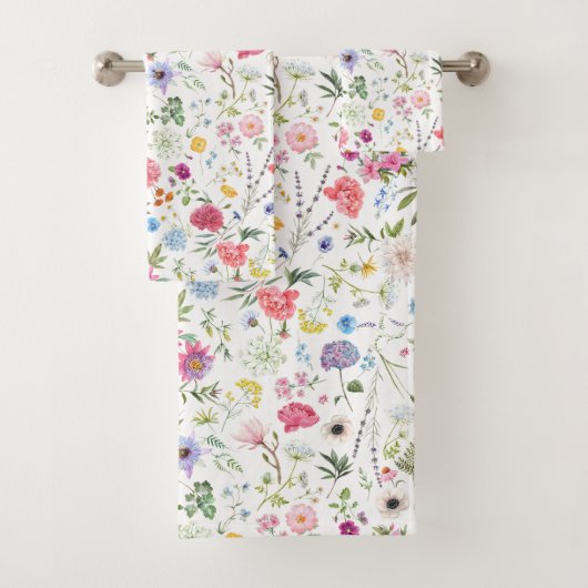 Aquarell-Wildblumen-Botanischer-Garten-Muster Badhandtuch Set (Insitu)