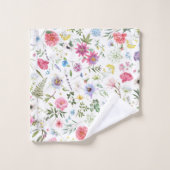 Aquarell-Wildblumen-Botanischer-Garten-Muster Badhandtuch Set (Waschlappen)