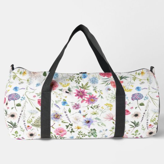 Aquarell-Wildblumen-Botanischer-Garten-Muster Duffle Bag (Vorderseite)