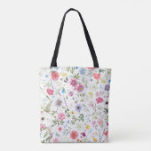 Aquarell-Wildblumen-Botanischer-Garten-Muster Tasche (Rückseite)