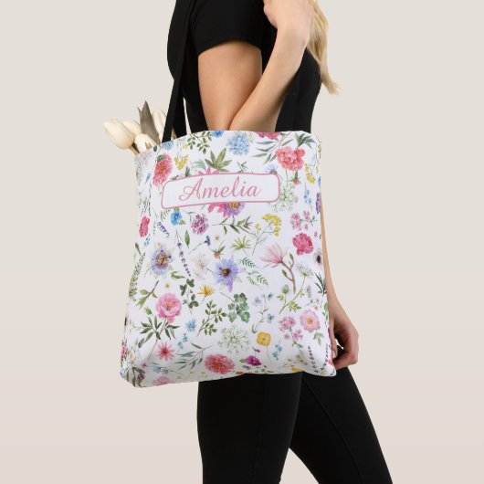 Aquarell-Wildblumen-Botanischer-Garten-Muster Tasche (Von Nahem)