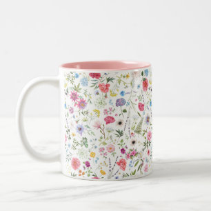 Aquarell-Wildblumen-Botanischer-Garten-Muster Zweifarbige Tasse
