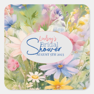 Aquarell-Wildblumen-Braut-Show-Sticker Quadratischer Aufkleber