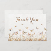 Aquarell Wildblumen Butterfly Boho Babydusche Dankeskarte (Vorne/Hinten)