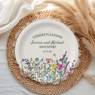 Aquarell-Wildblumen-Cream-Hochzeit Pappteller