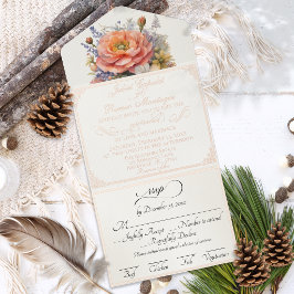 Aquarell-Wildblumen - Creme All-in-One-Einladung