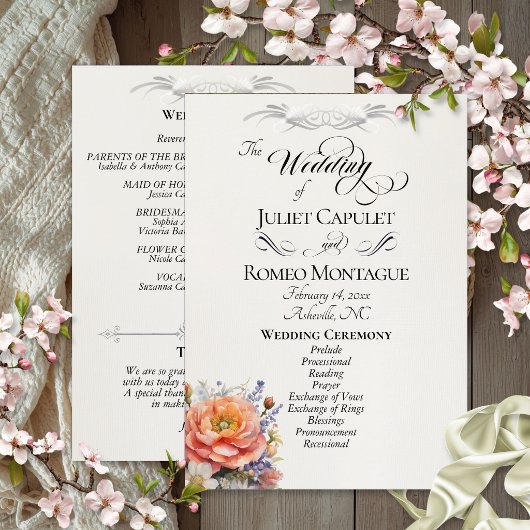 Aquarell-Wildblumen - Creme-Hochzeit Programm