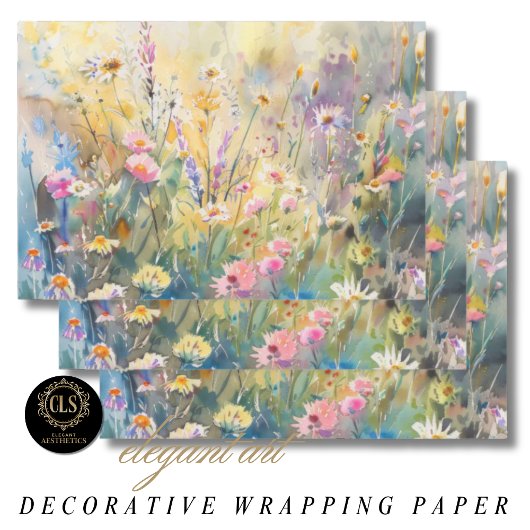 Aquarell-Wildblumen-Decoupage Geschenkpapier Set