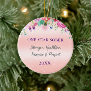 Aquarell-Wildblumen Ein-Jahres-Sobriety-Jubiläum Keramik Ornament