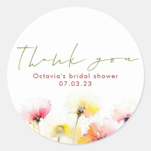 Aquarell-Wildblumen Elegant Süß Danke Runder Aufkleber