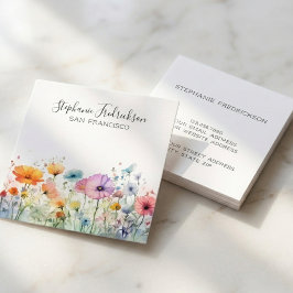 Aquarell-Wildblumen-Elegante Kalligrafie Quadratische Visitenkarte