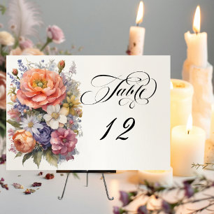 Aquarell-Wildblumen - Elfenbein Tischnummer