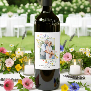 Aquarell-Wildblumen-Foto-Hochzeitswein Weinetikett