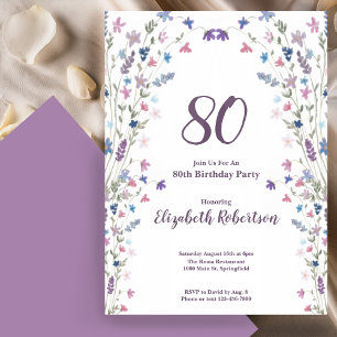 Aquarell-Wildblumen-Frauen 80. Geburtstag Einladung