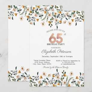 Aquarell-Wildblumen-Gartenparty 65. Geburtstag Einladung