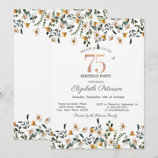 Aquarell-Wildblumen-Gartenparty 75. Geburtstag Einladung