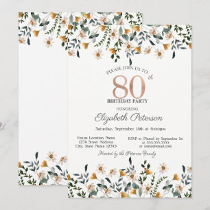 Aquarell-Wildblumen-Gartenparty 80. Geburtstag Einladung