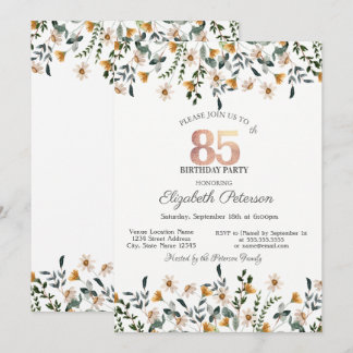 Aquarell-Wildblumen-Gartenparty 85. Geburtstag Einladung