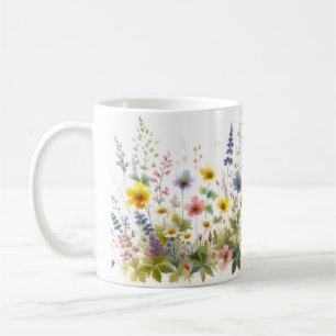 Aquarell-Wildblumen Gelbe Blaue Blume  Kaffeetasse