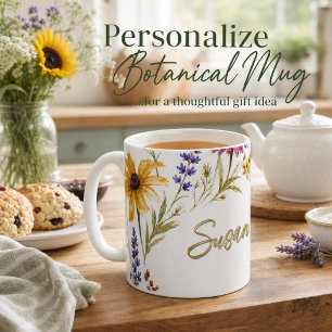 Aquarell-Wildblumen Gelbe Sonnenblume Botanisch Kaffeetasse