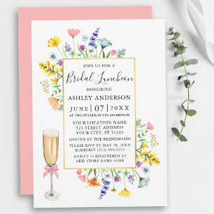 Aquarell Wildblumen Gold Pink Bridal Luncheon Einladung