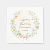 Aquarell-Wildblumen Goldkreuz Erste Kommunion Serviette (Vorderseite)