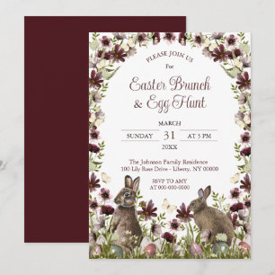 Aquarell-Wildblumen-Häschen Oster-Sonntagsbrunch Einladung