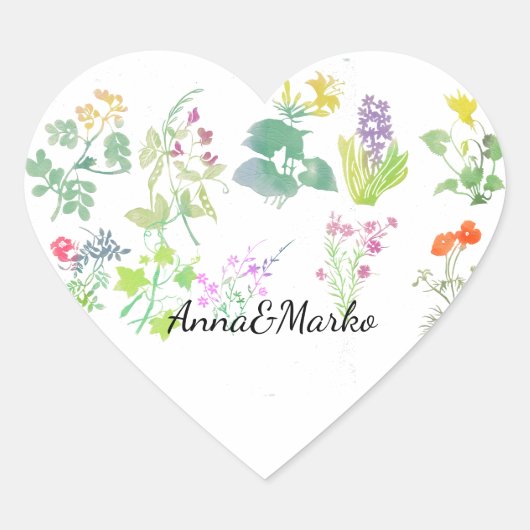 Aquarell-Wildblumen Herz-Aufkleber (Vorderseite)