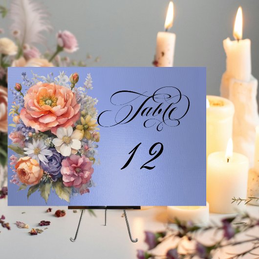 Aquarell-Wildblumen - Himmelblau Tischnummer