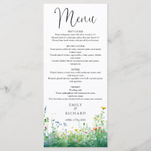 Aquarell-Wildblumen-Hochzeit Menükarte