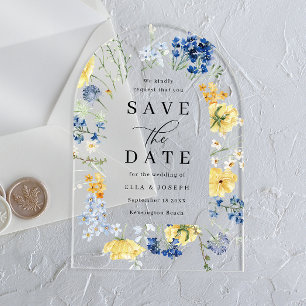 Aquarell-Wildblumen-Hochzeit-Save-The-Date Acryleinladungen