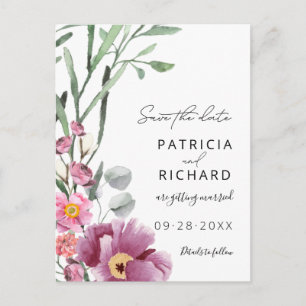 Aquarell-Wildblumen-Hochzeit-Save-The-Date Postkarte