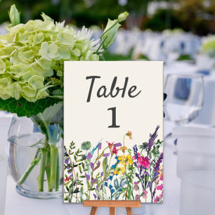 Aquarell-Wildblumen-Hochzeitsempfang Tischnummer