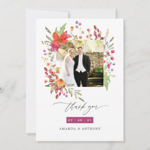 Aquarell-Wildblumen-Hochzeitsfoto Dankeskarte