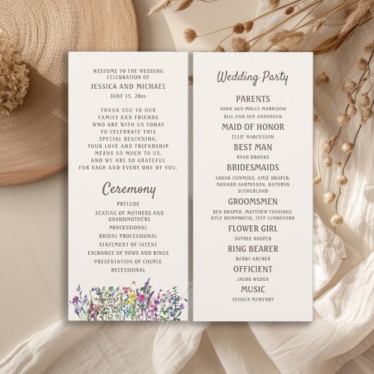 Aquarell-Wildblumen-Hochzeitsprogramm 