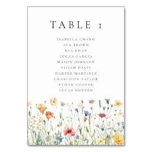 Aquarell-Wildblumen-Hochzeitstisch-Nummer Tischnummer