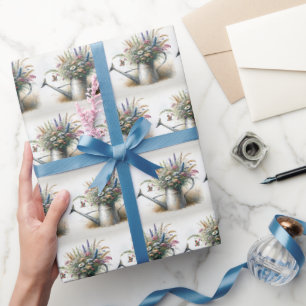 Aquarell-Wildblumen in Gießkanne Geschenkpapier